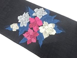 アンティーク　手織り紬　花模様織り出し名古屋帯（着用可）
